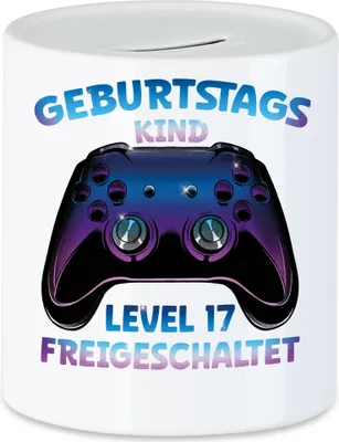 Produktbild von Geburtstagskind Level 17 Freigeschaltet Spardose Happy Birthday Geburtstag Alles Gute Controller Konsole Gamer