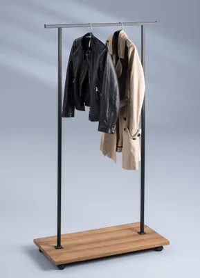 Zdjęcie produktu dla Wieszak na ubrania Bangkok na kółkach - metal, MDF - 80x161cm