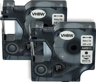 Produktbild von vhbw 2x Schriftband-Kassette kompatibel mit Dymo LabelManager 100, 210D, 120P, 200, 260P, 100 Plus, 160 Etiketten-Drucker 7m x 9mm Schwarz auf Weiß