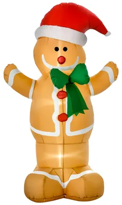 Produktbild von HOMCOM Aufblasbare Weihnachtsdeko 1,83 m Lebkuchenmann mit Schleife, 3 LEDs