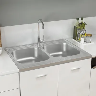 Immagine prodotto di vidaXL Lavello doppio argento 800x600x155 mm in acciaio inox
