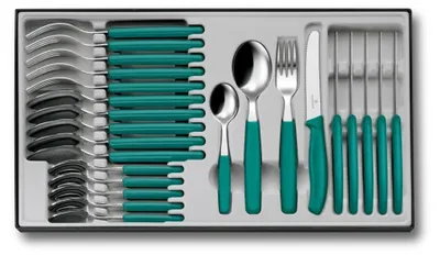 Productafbeelding van Victorinox bestekset, 24-delig, bestaande uit messen, vorken en lepels, kleur: groen