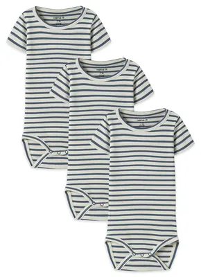 Produktbild von NAME IT Bequemer Kurzarmbody Druckknöpfen 3er-Set Gestreift Größe: 68