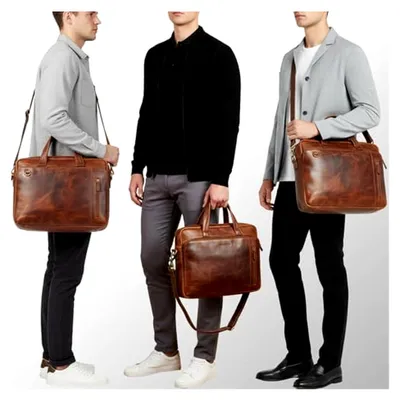 Produktbild von Ramon Premium Leder Aktentasche Herren Schwarz Laptoptasche 15 Zoll Ledertasche DIN A4 Dokumententasche Groß Business Umhängetasche Echtleder Arbeitstasche für Männer