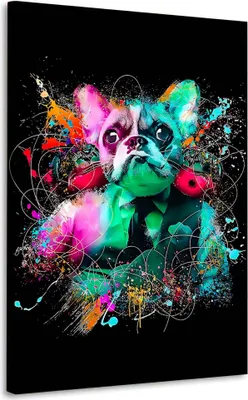 Produktbild von Bulldogge im Anzug Tier Wandbild Leinwandbild Deko Kunst XL: 80x120x2cm