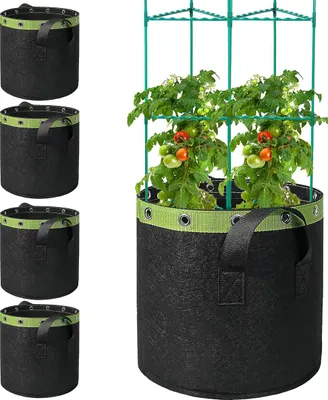 Produktbild von 5er Set Pflanzsäcke 35×28 cm, Faltbar, Atmungsaktiv, Mit Griff & Metallösen, 15 Löcher, Garten