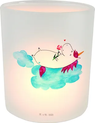 Produktbild von Mr. & Mrs. Panda Kerzenhalter Einhorn Verliebt - Transparent - Geschenk, Wolke, Teelichthalter, Unicorn, Glas Windlicht, Liebe, Glaslaterne, Freundin, Einhörner, Outdoor