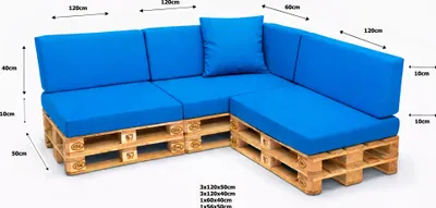 Obrázok produktu pre Setgarden Veľké paletové vankúše, sada 8 ks, vonkajšie, 120 x 50 x 10 cm, sedacie vankúše + opierkové vankúše, 120 x 40 x 10 cm, 1 ks, modré