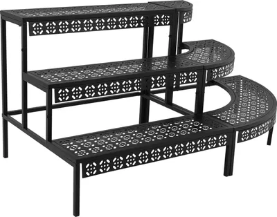 Immagine prodotto di Supporto per piante in ferro battuto - Scaffale a 3 livelli per fiori, a forma di scala - Scaffale angolare per vasi - Adatto per interni, esterni, giardino, balcone, terrazza - Colore nero
