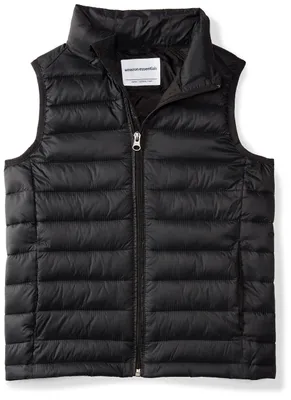 Produktbild von Amazon Essentials Jungen Leichte, Wasserabweisende, Verstaubare Daunenweste Mit Kapuze, Schwarz, 8 Jahre