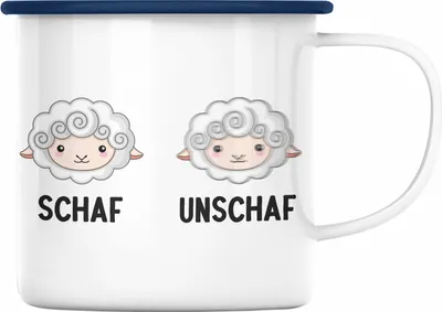 Produktbild von Trendation - Fotograf Emaille Tasse Lustiger Spruch Fotografie Geschenk Fotografieren Emaille Emaille Tasse Geschenkideen Schaf Unschaf (Blau)
