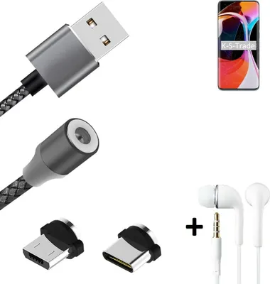 Produktbild von K-S-Trade® Hochwertiges Magnet-Lade-kabel Sync-Kabel Daten-Kabel + Kopfhörer kompatibel mit Xiaomi Mi 10 mit USB-Typ-C-Anschluss und
