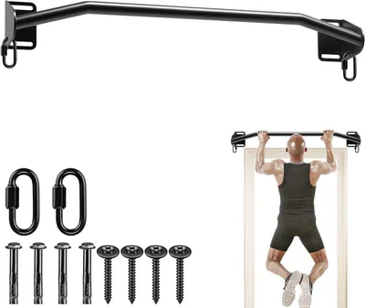 Obrázek produktu pro Hák pro shyby – posilovací tyč – budování síly – nastavitelné upevnění – nosnost 420 Lbs – černá barva