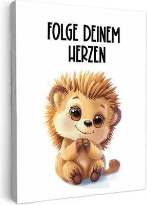 Produktbild von MuchoWow® - Leinwandbilder - Igel - Weiß - Tiere - Zitat - Herz, Wandbild, Wanddeko Bilder Wohnzimmer, 60x80 cm