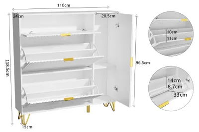 Produktbild von Schuhschrank - Schmaler Schuhschrank 80×24×118,5 cm - 3 Klappfächer - Für Flur und Ankleidezimmer - Weiß B