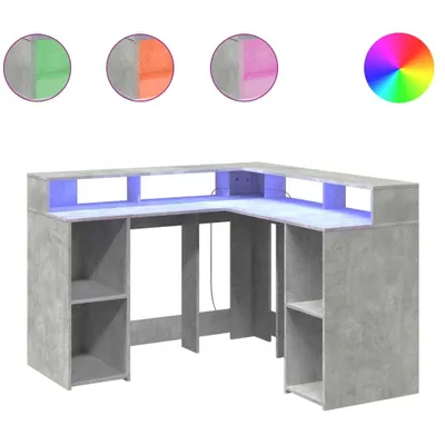 Obrázek produktu pro Psací stůl s LED betonově šedý 130x130x91 cm kompozitní dřevo