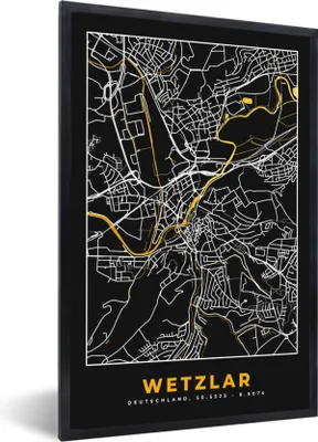 Produktbild von MuchoWow® Gerahmtes Poster Wetzlar - Gold - Stadtplan - Deutschland - Schwarz und Gold - Karte 40x60 cm - Poster mit Schwarzem Bilderrahmen Wandposter Rahmen Foto Bilder - Papierdruck - Wandbilder