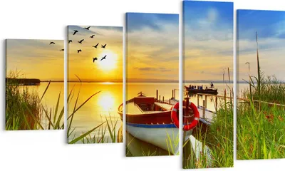 Produktbild von Bild auf Leinwand - Leinwandbild - Boot See Sonnenuntergang Sommer Menschen - 100x60cm - Wand Bild - Wanddeko - Leinwanddruck - Bilder - Kunstdruck - Leinwand bilder - Wandkunst - EG100x60-3053