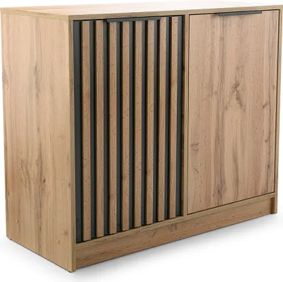Produktbild von Kommode Nancy LUX 2 Lux 2 mit  2 Türen, Sideboard in Farbe: Craft / Schwarz, Schrank in Größe: 94 x 82 x 41 cm