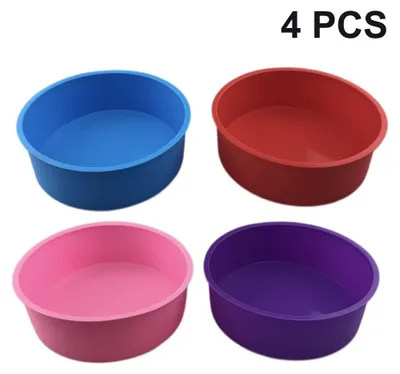 Produktbild von Runde Silikon-Kuchenform, 4-teilig, runde Silikon-Kuchenformen, 15 cm und 10 cm Durchmesser, antihaftbeschichtet, mehrfarbig