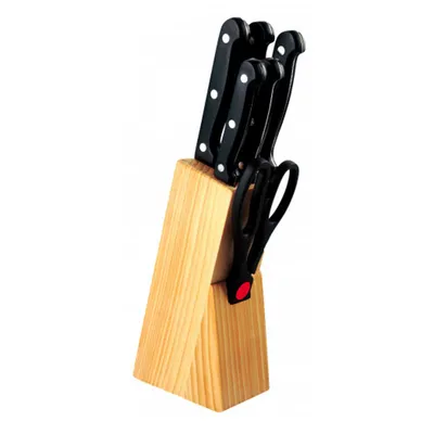 Produktbild von Michelino Holz-Messerblock 7 tlg. Messerset Holzblock 11239 Messerset schwarze Griffe