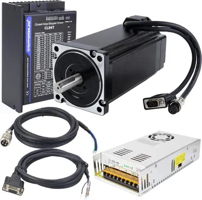 Produktbild von Geschlossener Regelkreis Schrittmotor-Kit, 12Nm Haltemoment, 2-Phasen-Betrieb, Encoder-Auflösung 1000PPR, Mit Netzteil, 14mm