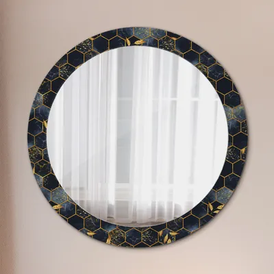 Produktbild von Ø80cm Spiegel - Glasrahmen mit Aufdruck - Wandspiegel Schlafzimmer - Marmor Sechseck