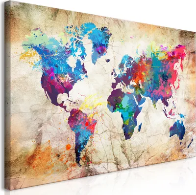 Produktbild von Wandbild Mega XXXL Weltkarte 250x125 cm Einteiliger XXL-Format Kunstdruck zur Selbstmontage Leinwandbilder moderne Bilder DIY Wanddekoration Wohnung Deko bunt k-A-0179-ak-g