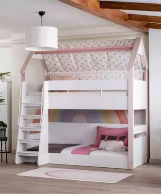 Immagine prodotto di Letto a castello camera dei bambini letto per bambini struttura del letto letto legno rosa letto a castello