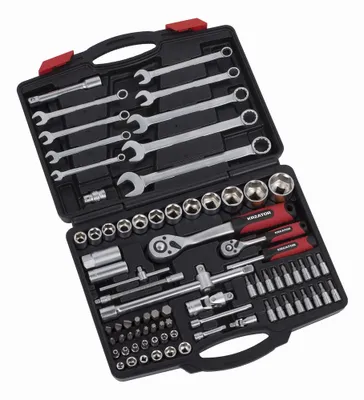 Produktbild von KREATOR Steckschlüsselsatz 1/2" 1/4" im Koffer- 81 Teile Drehmomentschlüssel