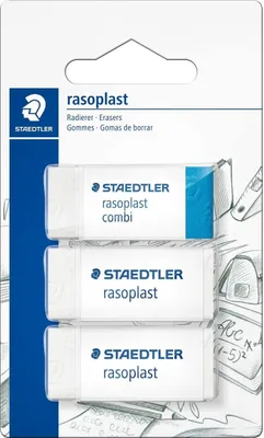 Produktbild von Radierer rasoplast PVC 66x15x110mm weiß Blister Packung mit 10 Stück