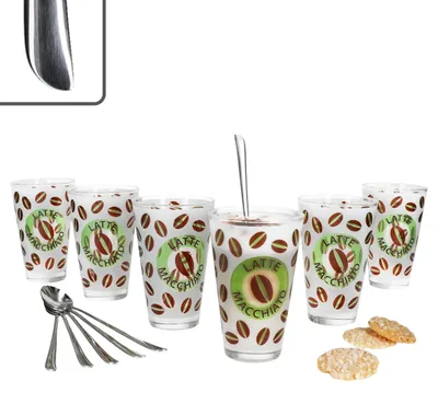 Produktbild von 12tlg Set Cremona Latte Macchiato Gläser grün + Twist Löffel L19cm 6 Personen