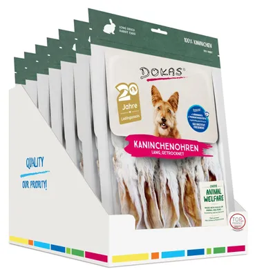 Produktbild von DOKAS - Kaninchen-Ohren mit Fell getrocknet lang 7er Pack (7 x 180g)