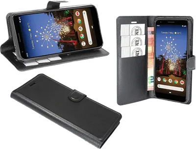 Zdjęcie produktu dla cofi1453® Etui "Fancy" kompatybilne z GOOGLE PIXEL 3A Etui na telefon komórkowy Etui z portfelem Pokrowiec ochronny z funkcją podstawki, slot na karty Czarny