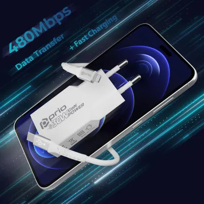 Produktbild von prio Mfi Set (30W Dual GaN Ladegerät + Lightning - USB C Kabel) weiß