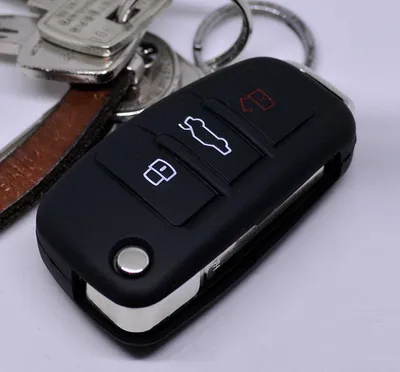Produktbild von Auto Schlüssel Hülle Silikon Schutz Cover Schwarz kompatibel mit Audi A1 S1 A3 S3 A4 A6 S6 TT Q3 Q7 R8 8P 8V B7 C6 8J 8U 4L 8X 3 Tasten Klappschlüssel