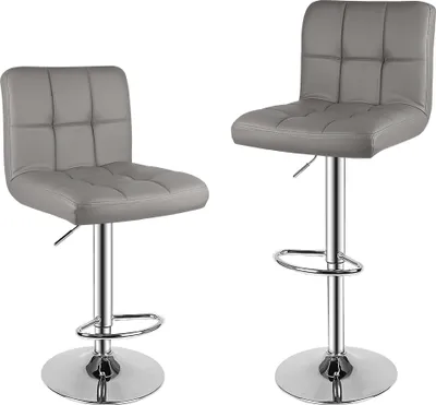 Produktbild von Bigzzia Barhocker 2er-Set, Barhocker mit Kunstleder und Rückenlehne, bis 100kg, Höhenverstellbare, 360° Drehbar, Grau