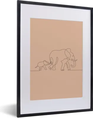 Produktbild von MuchoWow® MuchoWow® Gerahmtes Poster Elefant - Einfach - Linie 30x40 cm - Poster mit zchwarzem Bilderrahmen - Wandposter Schlafzimmer