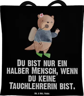 Produktbild von Mr. & Mrs. Panda Schultasche Tauchlehrerin Herz - Schwarz - Geschenk, Tasche, Beutel, Jutebeutel, Einkaufstasche, Laptoptasche