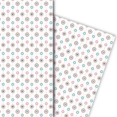 Produktbild von Streifen Geschenkpapier mit Herzen auf weiß - G7659, 32 x 48cm