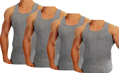 Produktbild von TEXEMP 4er Pack Herren Unterhemd Baumwolle Tank Top Feinripp Shirt Achselhemd | B104 - Grau - 4XL - 4 Stück