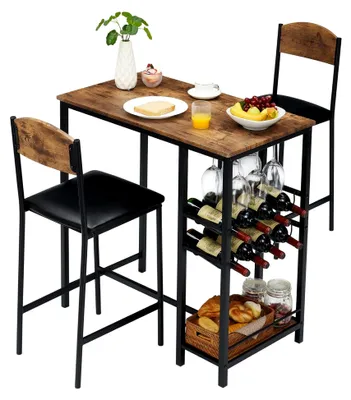 Produktbild von 3-teiliges Bartisch Set mit 2 Barhockern und Ablagen