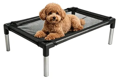 Produktbild von Hundebett mit erhöhter Liegefläche und waschbarem Hängemattenstoff