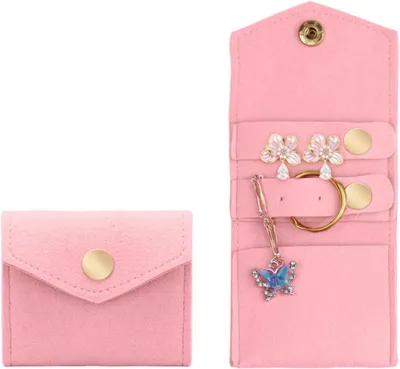 Productafbeelding van Reis Sieraden Rol - Sieraden Organizer Tas - Sieraden Meenemen - Opvouwbaar Ontwerp - 13.5 x 6 cm - Roze