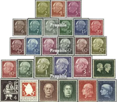 Produktbild von Briefmarken BRD (BR.Deutschland) 1954 Mi 177-203 (kompl.Ausg.) Jahrgang 1954 komplett in den Hauptnummern postfrisch Bundespräsident Heuss (I)