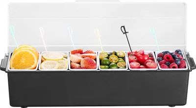Produktbild von VEVOR Gekühlter Gewürzbehälter, Zutatenbehälter (500 ml x 6), Pizzabelag-Station, Obstbox, Vorratsbehälter, Tortilla, Salat, Obst