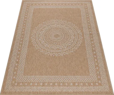 Produktbild von Outdoor Teppich Wetterfest 120x170 Rechteck Beige für Camping Garten oder innen Vintage Design aus Polypropylen