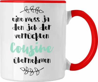 Produktbild von Trendation - Verrückte Cousine Tasse Geschenk Familie Lustiger Spruch Geschenkidee für beste Cousine Geburtstag (Rot)