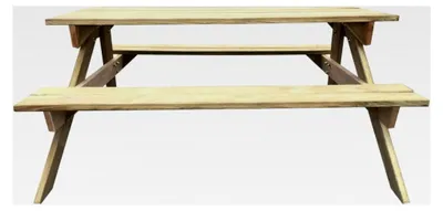 Produktbild von Picknicktisch aus Kiefernholz, Garten Picknicktisch 150 x 135 x 71,5 cm, Tisch mit zwei festen Sitzbänken für Terrasse, Balkon und Campingplatz
