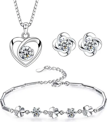 Image de Josfeva parure femme argent 925 5A zirconium cœur collier bracelet clou d'oreille 45cm
